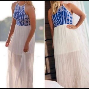 Jealous Tomato x Anthropologie Blue Knit Halter Maxi Dress
